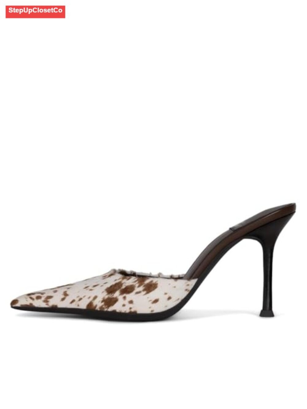 Women's Cow Print Stiletto Heeled Sandals Pointed Toe Slide
